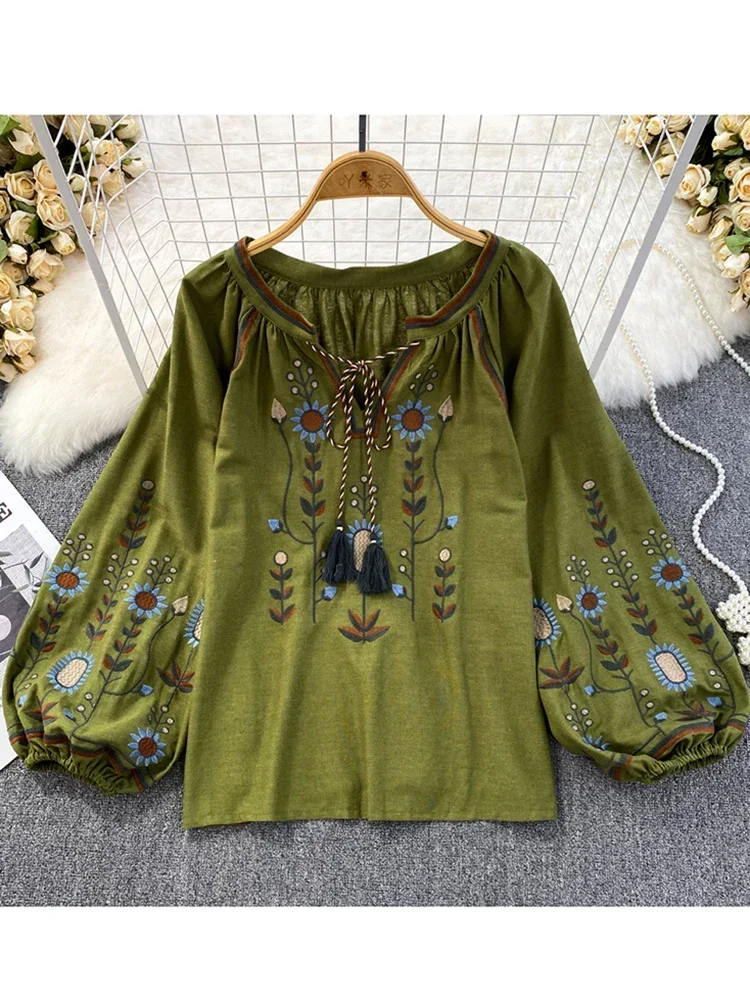 Women Spring Blouse Ethnic Sty - Embroidery On Shirt ulasan dan harga