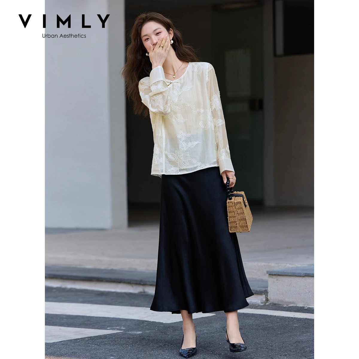 VIMLY Apricot New Chinese Embr - Embroidery On Shirt ulasan dan harga