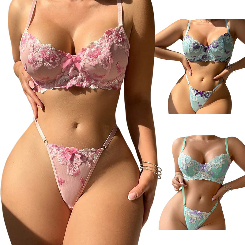 Embroidery Pink Floral Romanti - Embroidery Underwear ulasan dan harga