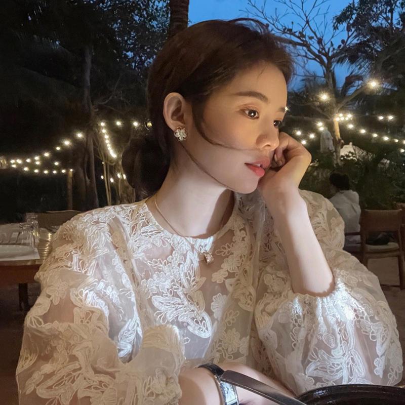 MEXZT Elegant Sheer White Shir - Embroidery On Shirt ulasan dan harga
