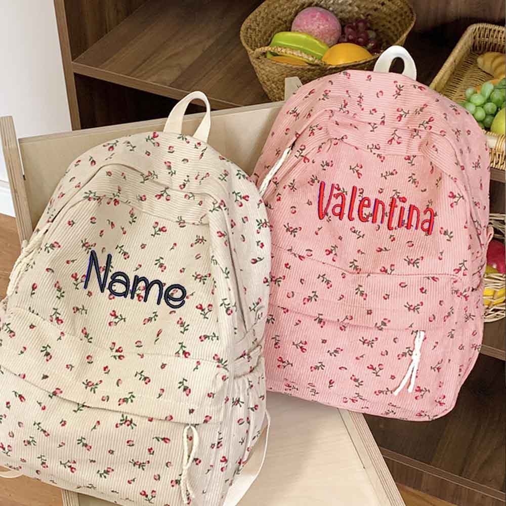 Ins Corduroy Printed Backpack, - Embroidery Name Designs ulasan dan harga