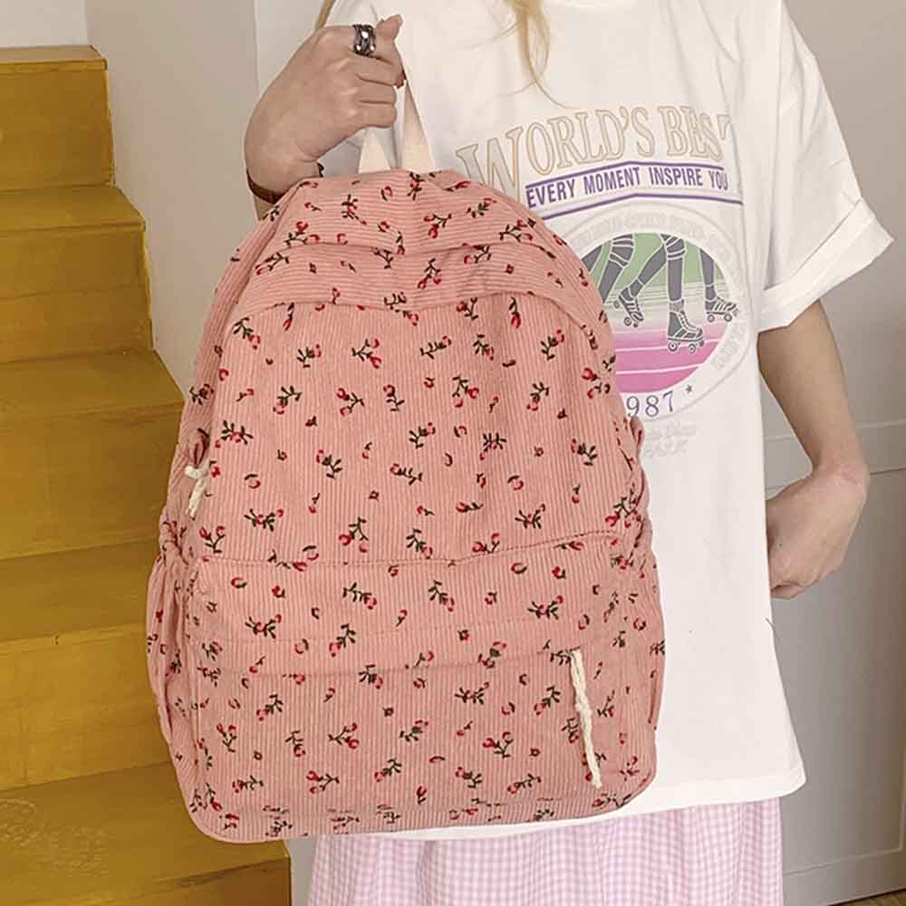 Ins Corduroy Printed Backpack, - Embroidery Name Designs ulasan dan harga